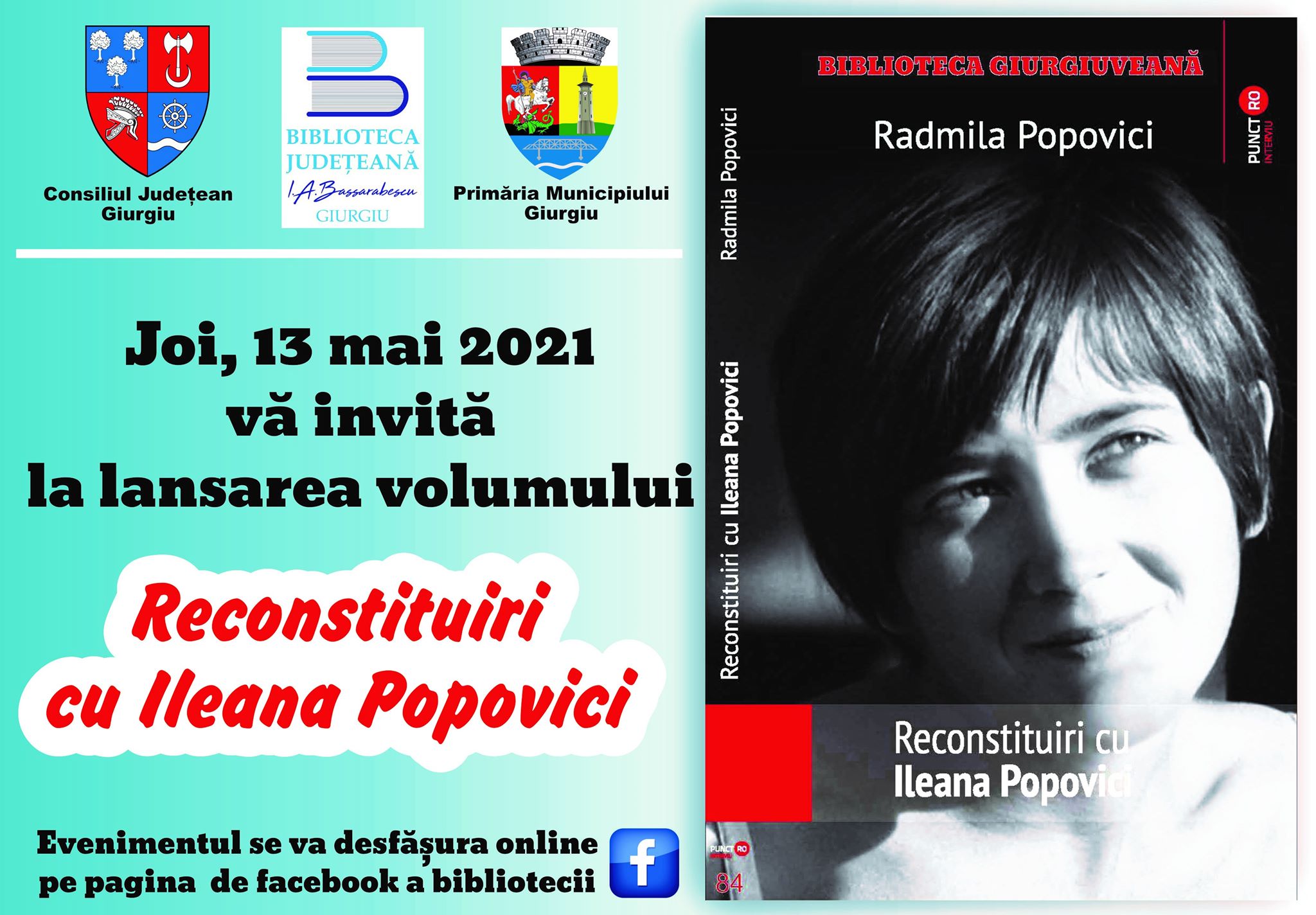 LA MULȚI ANI ILEANA POPOVICI! LANSARE DE CARTE ONLINE –  PE PAGINA DE FACEBOOK A BIBLIOTECII JUDEȚENE  „I.A. BASSARABESCU”