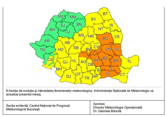 Avertizare de la meteorologi! Cod galben şi portocaliu de ploi abundente până sâmbătă în mai multe zone ale țării