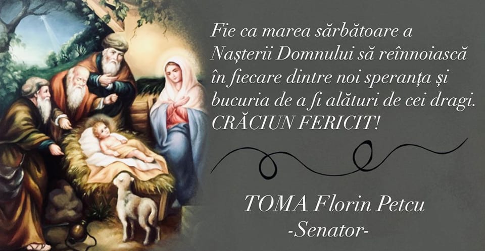 Mesajul de Crăciun adresat giurgiuvenilor de senatorul PNL Toma Petcu