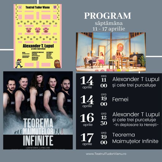 Teatrul Tudor Vianu – program săptămâna 11-17 aprilie