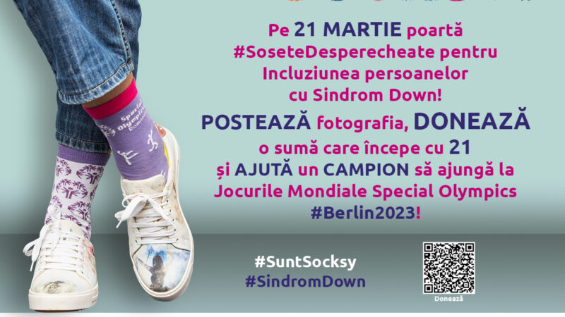 De ziua Internațională a Sindromului Down, Special Olympics România provoacă oamenii să poarte #SoseteDesperecheate și să premieze Campionii