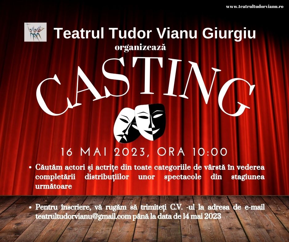 Teatrul Tudor Vianu organizează CASTING pentru actori și actrițe din toate categoriile de vârstă