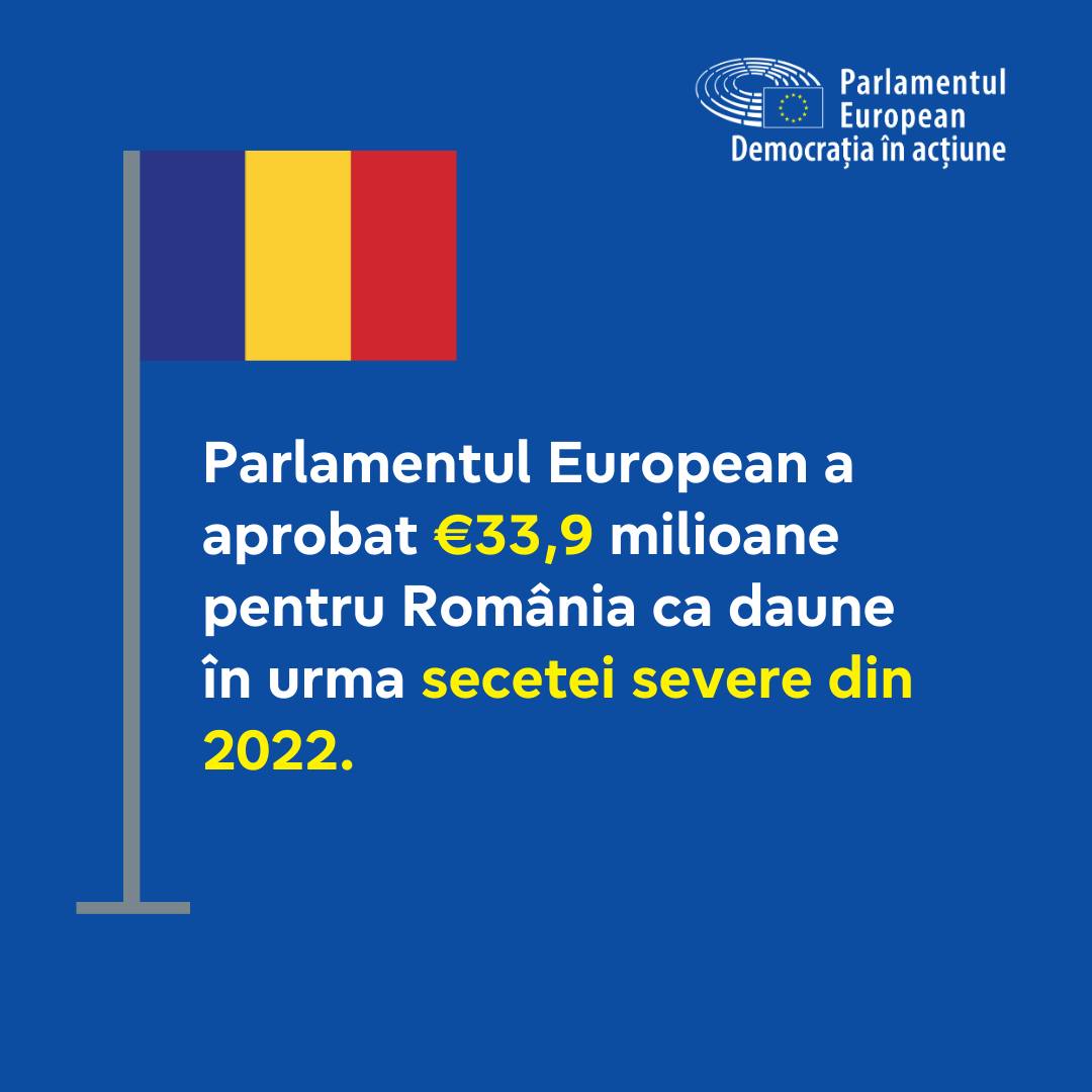 Dan Motreanu: Am aprobat, în plenul Parlamentului European, alocarea a 33,9 de milioane de euro pentru a oferi sprijin României în urma daunelor cauzate de seceta din vara anului 2022