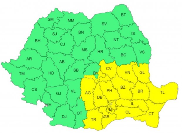 Cod Galben de vijelii, ploi torențiale și grindină – 17 județe sunt vizate de avertizarea meteo ANM