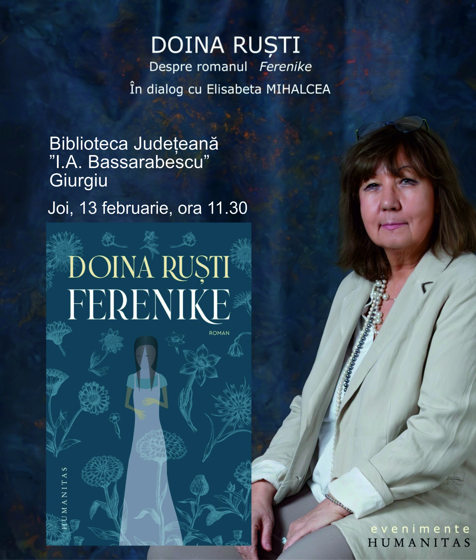 Doina Ruști își lansează noul roman, Ferenike, autobiografic, la Giurgiu