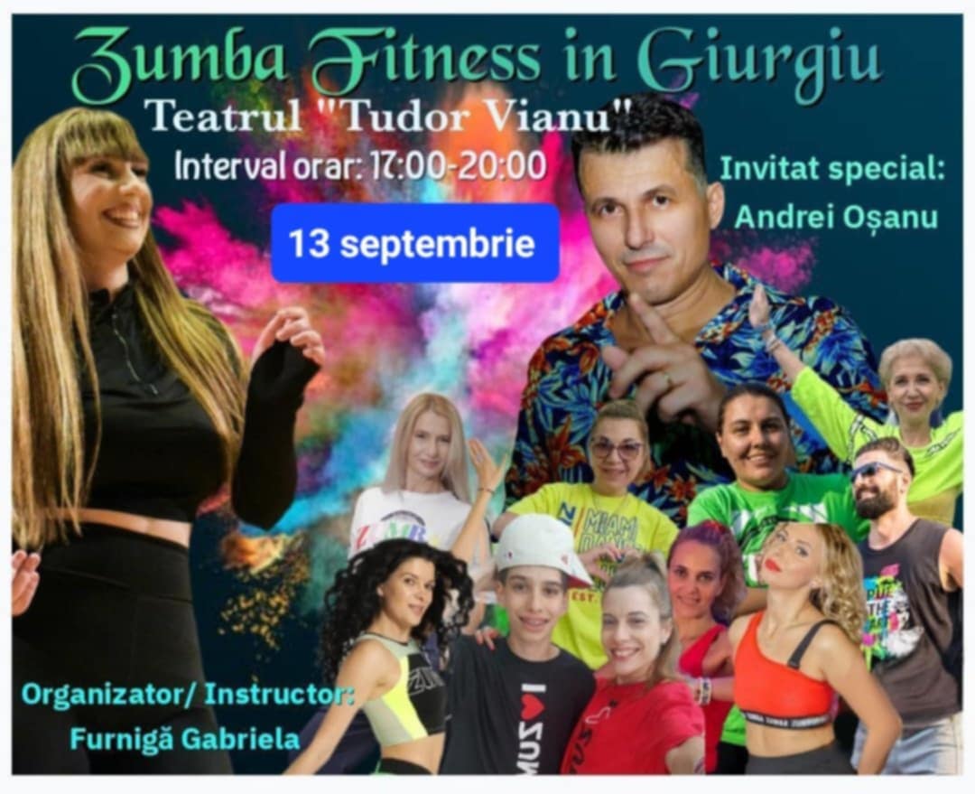 Zumba Fitness în Giurgiu, pe 13 septembrie, în fața Teatrului „Tudor Vianu”
