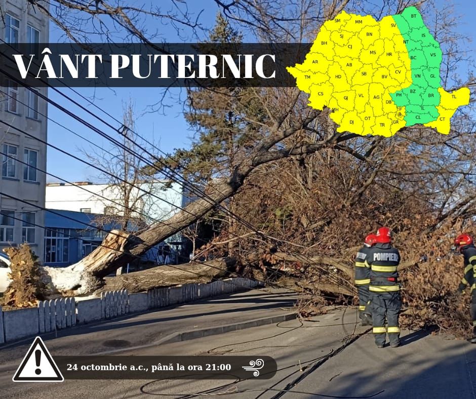 Cod galben de vânt în următoarele ore