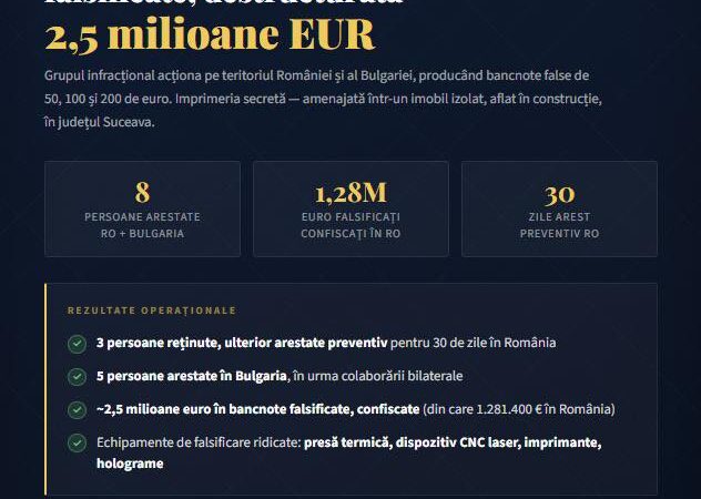 2,5 milioane de euro în bancnote falsificate, scoase din circulație în România și Bulgaria!