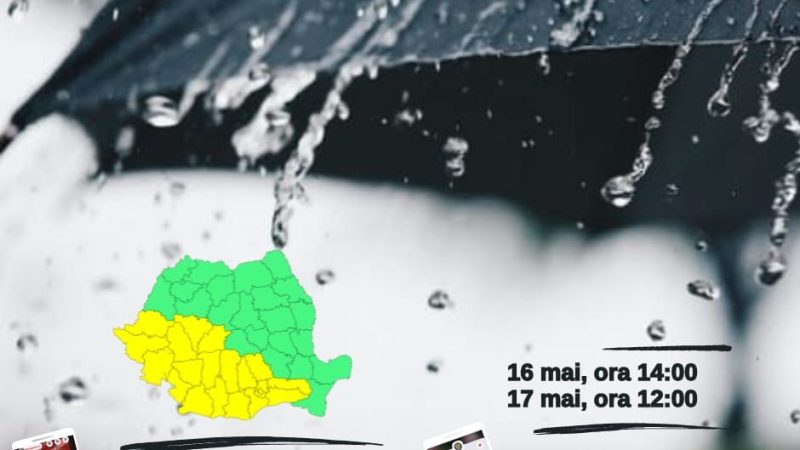 Cod galben de ploi torențiale și vânt în weekend